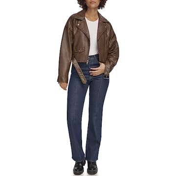 Levi's Women's Faux Leather Cropped Moto Jacket, Saddle