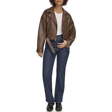 Levi's Women's Faux Leather Cropped Moto Jacket, Saddle
