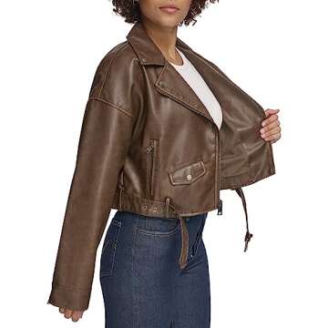 Levi's Women's Faux Leather Cropped Moto Jacket, Saddle