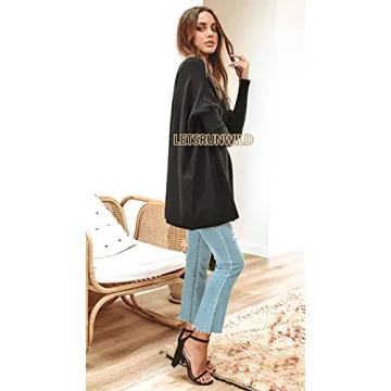 LETSRUNWILD Tunic Tops to Wear with Leggings Fall Dressy Long Sleeve Oversized Sweaters T Shirts for Women Le/Black-L