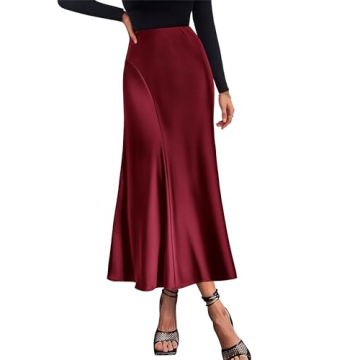 KIRUNDO Long Skirts for Women Summer Shiny Satin High Waisted Elegant Midi Evening Prom Formal Weddi...