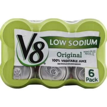 V8 Low Sodium 100% Vegetable Juice - 6 Pack of 11.5 fl oz Cans