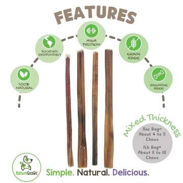Nature Gnaws Bully Sticks for Dogs 11-12" (8oz) - Mixed Thickness - Long Lasting for Aggressive Chew...