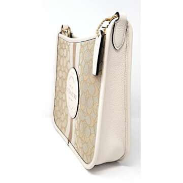 COACH Women's Dempsey File Crossbody Shoulder Bag (Signature Jacquard - Stripe - Patch - Light Khaki - Chalk)