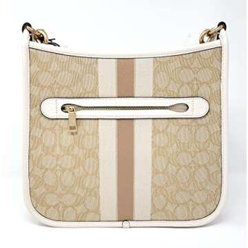 COACH Women's Dempsey File Crossbody Shoulder Bag (Signature Jacquard - Stripe - Patch - Light Khaki - Chalk)