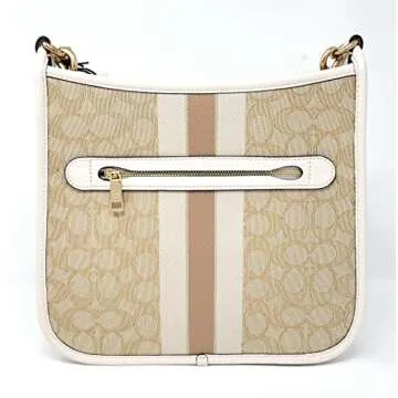 COACH Women's Dempsey File Crossbody Shoulder Bag (Signature Jacquard - Stripe - Patch - Light Khaki - Chalk)