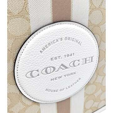COACH Women's Dempsey File Crossbody Shoulder Bag (Signature Jacquard - Stripe - Patch - Light Khaki - Chalk)