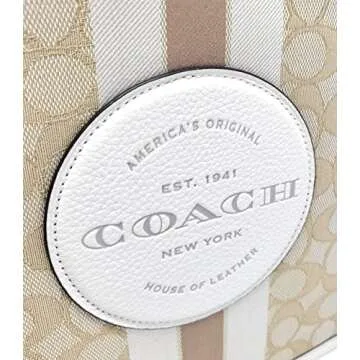 COACH Women's Dempsey File Crossbody Shoulder Bag (Signature Jacquard - Stripe - Patch - Light Khaki - Chalk)