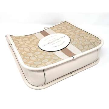 COACH Women's Dempsey File Crossbody Shoulder Bag (Signature Jacquard - Stripe - Patch - Light Khaki - Chalk)