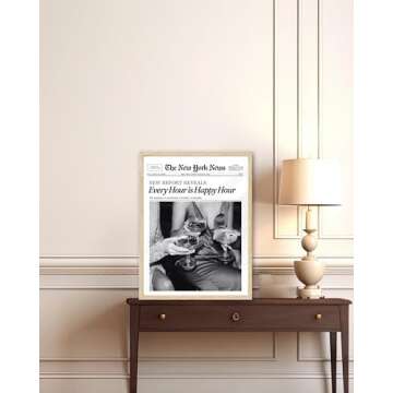 Stylish iHery Happy Hour Framed Newspaper Wall Art