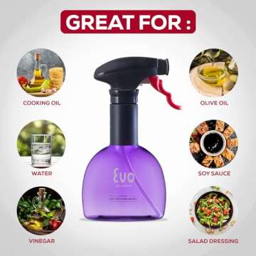 Evo Oil Sprayer Minis, Non-Aerosol for Olive, Cooking Oils, and Vinegars, Purple, 8-Ounce Capacity, ...