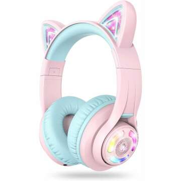 iClever Cat Ear Kids Bluetooth Headphones - Cute & Safe Audio for Kids
