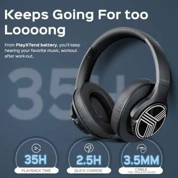 TREBLAB Z2 Active Noise Cancelling Workout Headphones - Signature-HD Sound, Deep Bass, 35H Battery, Comfortable, Foldable Over Ear Bluetooth Headphones Wireless. for Gym, Sport, Travel. Mic for Calls