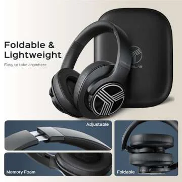 TREBLAB Z2 Active Noise Cancelling Workout Headphones - Signature-HD Sound, Deep Bass, 35H Battery, Comfortable, Foldable Over Ear Bluetooth Headphones Wireless. for Gym, Sport, Travel. Mic for Calls