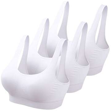 Mirity Padded Sports Bras For Women Freedom Seamless Racerback Spanx Yoga Bra Pack of 3, 3 White, Large