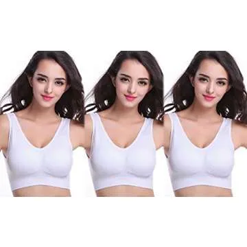 Mirity Padded Sports Bras For Women Freedom Seamless Racerback Spanx Yoga Bra Pack of 3, 3 White, Large