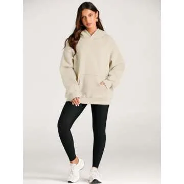 Trendy Queen Womens Oversized Hoodies Fleece Sweatshirts Long Sleeve Sweaters Pullover Fall Outfits Winter Clothes Beige XL