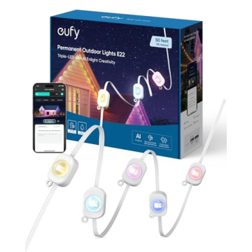 eufy Permanent Outdoor Lights E22, 50ft with 30 Triple-LED Lights, Smart RGBWW Christmas Lights, Dai...