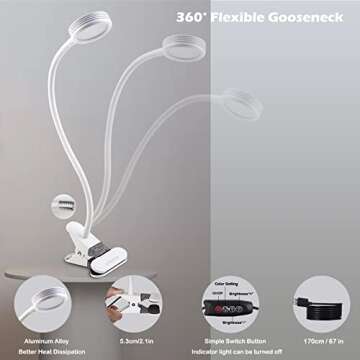 EYOCEAN Dimmable Desk Lamp with 3 Modes and Flexible Clamp