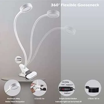 EYOCEAN Dimmable Desk Lamp with 3 Modes and Flexible Clamp