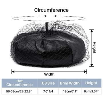 Beret Hats for Women PU Leather Newsboy Fiddler Cap with Veil Casual Baker Boy Captain Hat Octagonal...