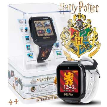 Accutime Harry Potter Educational Learning Touchscreen Kids Smartwatch - Black Strap, Toy - Girls, Boys, Toddlers - Selfie Cam, Games, Alarm, Calculator, Pedometer (Model: HP4107AZ)
