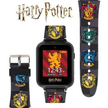 Accutime Harry Potter Educational Learning Touchscreen Kids Smartwatch - Black Strap, Toy - Girls, Boys, Toddlers - Selfie Cam, Games, Alarm, Calculator, Pedometer (Model: HP4107AZ)