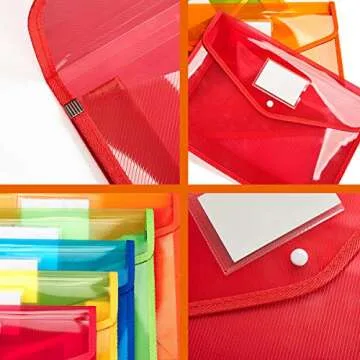 Plastic File Folder Poly Envelope Expanding File Wallet Document Folder with Snap Button Closure, Legal Size, 5 Pack Large Waterproof Accordion File Pouch (Assorted Colors)