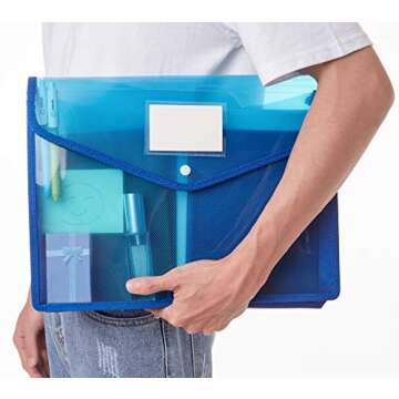 Plastic File Folder Poly Envelope Expanding File Wallet Document Folder with Snap Button Closure, Legal Size, 5 Pack Large Waterproof Accordion File Pouch (Assorted Colors)