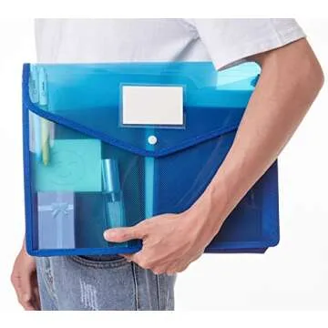 Plastic File Folder Poly Envelope Expanding File Wallet Document Folder with Snap Button Closure, Legal Size, 5 Pack Large Waterproof Accordion File Pouch (Assorted Colors)