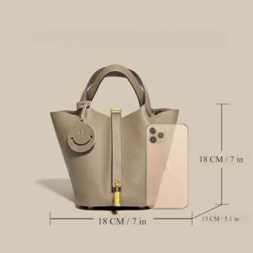 Genuine Leather-Handbags,Bucket- with Lock-Elegant & Fashionable-Portable,fashion-Female Bag (Golden brown)