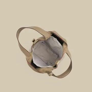 Genuine Leather-Handbags,Bucket- with Lock-Elegant & Fashionable-Portable,fashion-Female Bag (Golden brown)