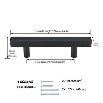 Peaha Black Cabinet Pulls 3 inch Black Drawer Pulls 15 Pack - PHJ22BK Black Cabinet Handles Bar Pull...