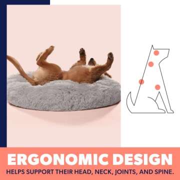 Active Pets Calming Plush Dog Bed Donut Joint Support Anxiety Relief Washable Pet Bed with Removable Cover for Dogs Cats, Large 36", Dark Grey