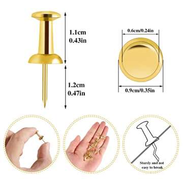 200 Count Gold Push Pins, Standard Plastic Head Steel Point Gold Thumb Tacks Bulletin Board Pins Dec...
