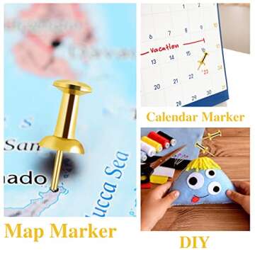 200 Count Gold Push Pins, Standard Plastic Head Steel Point Gold Thumb Tacks Bulletin Board Pins Decorative Push Pins for Cork Board Wall Hanging Bulletin Board Gold Office Supplies