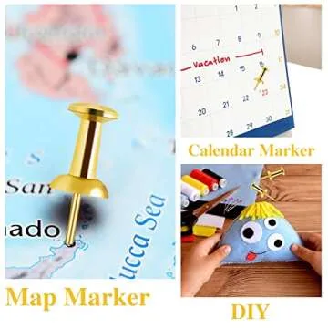 200 Count Gold Push Pins, Standard Plastic Head Steel Point Gold Thumb Tacks Bulletin Board Pins Decorative Push Pins for Cork Board Wall Hanging Bulletin Board Gold Office Supplies