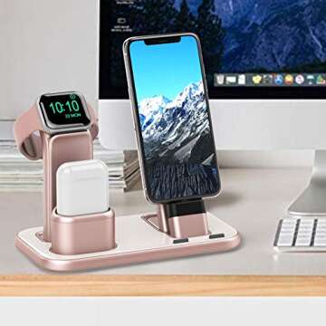 BEACOO Upgraded 3 in 1 Charging Stand for iWatch Series 7/6/5/4/3/2/1, Charging Station Dock Compatible with Airpods Pro/1/2 iPhone Series 13/12/11/pro/X/Xs/XR/8/7(Charger & Cables Required)