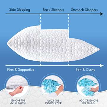 SUPA MODERN Cooling Side Sleeper Pillow for Neck and Shoulder Pain, Luxury Shredded Memory FoamBed Pillows for Sleeping Set of 2- Adjustable Queen Size Curved Pillow Neck Pillow