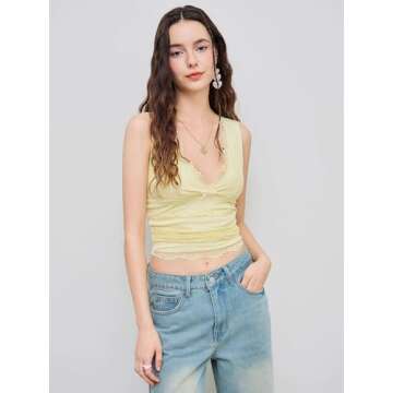 Lace Crop Tank Tops for Women with V-neck Style