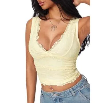 Lace Crop Tank Tops for Women with V-neck Style