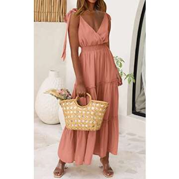 PRETTYGARDEN Women's Summer Backless Boho Dress Tie Shoulder Sleeveless Knot Sun Dress Ruffled Hem F...