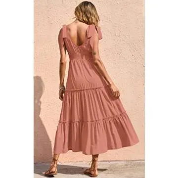 PRETTYGARDEN Women's Summer Backless Boho Dress Tie Shoulder Sleeveless Knot Sun Dress Ruffled Hem Flowy Bohemian Maxi Dresses (Nude Pink,Large)