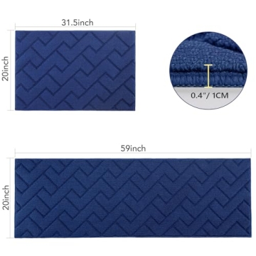 Hicorfe Non-Slip Kitchen Rug Set Super Absorbent Navy Blue