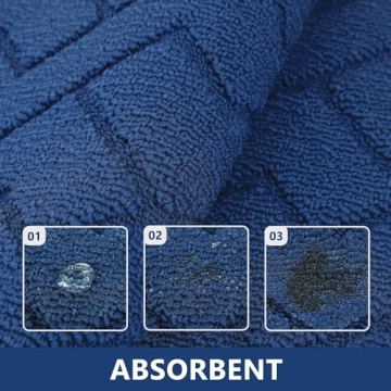 Hicorfe Non-Slip Kitchen Rug Set Super Absorbent Navy Blue