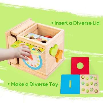 JUSTWOOD Montessori Toys for 1+ Year Old, 8-in-1 Wooden Play Kit Includes Object Permanent Box, Learning Activity Cube, Sorting & Stacking Toy, Carrot Harvest Game, Gift for Boys Girls Age 12+ Months