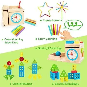 JUSTWOOD Montessori Toys for 1+ Year Old, 8-in-1 Wooden Play Kit Includes Object Permanent Box, Learning Activity Cube, Sorting & Stacking Toy, Carrot Harvest Game, Gift for Boys Girls Age 12+ Months