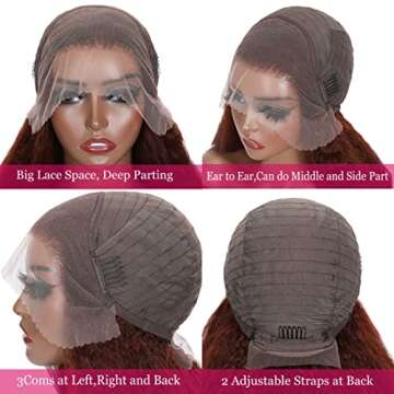 UNICE Reddish Brown Kinky Straight 13X4 Lace Front Wigs Glueless Human Hair for Women,Brazilian Remy Hair Yaki Straight Auburn Brown Colored Wig Pre Plucked with Baby Hair 150% Density 24Inch