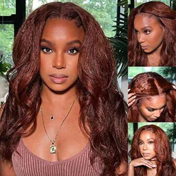 UNICE Reddish Brown Kinky Straight 13X4 Lace Front Wigs Glueless Human Hair for Women,Brazilian Remy Hair Yaki Straight Auburn Brown Colored Wig Pre Plucked with Baby Hair 150% Density 24Inch