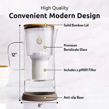 Invigorated Water pH Restore Glass Alkaline Water Pitcher - Long Lasting Water Filter Pitcher with Multi-Stage Filtration System - Glass Water Jug for High pH, Pure Drinking Water - 3.5 L / 118 Oz